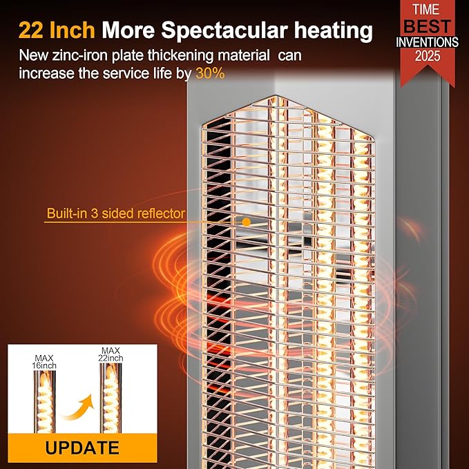 Outdoor Heaters for Patio,1500W Electric Infrared Radiant Heater with Remote,37IN Portable Tower Space Heater with 12H Timer,Tip-over Protection for Garage,Backyard,Porch,Indoor,Silver-white