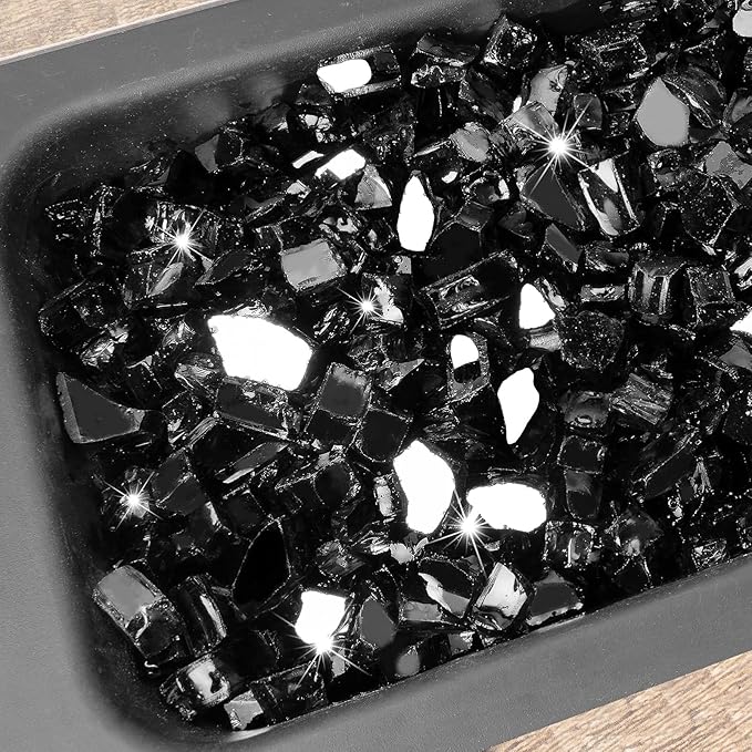 20 lbs Black Fire Glass for Propane Fire Pit, 1/2 Inch Fire Pit Glass Rocks for Gas Fireplace, Reflective Glass Rocks for Fire Pit Table