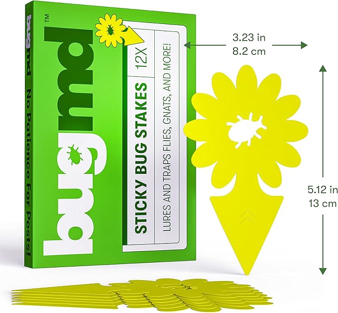 BugMD Sticky Bug Traps (12 Pack) - Indoor Fruit Fly Killer, Fungus Gnat Killer, Plant sticky traps for Bugs, Yellow Sticky Fly Traps for Plants, Gnat for Plants, Odorless