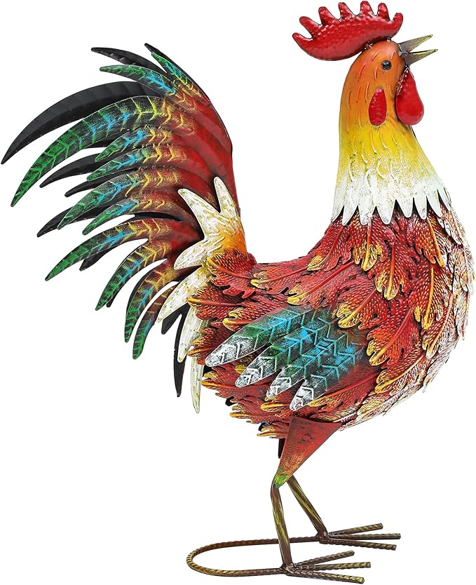 Ultym 21in Metal Rooster Yard Decor, Outdoor Garden Statues, Metal Chicken Sculpture for Backyard Garden Patio Kitchen Décor
