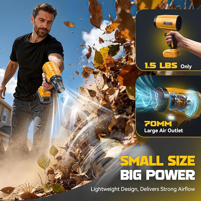 DIYtoolifz 800,000RPM Cordless Leaf Blower Compatible with Dewalt 20V (Tool Only), Brushless Motor, Adjustable Speed, Lightweight Portable Electric Blower for Car, Patio, Garden (Without Battery)