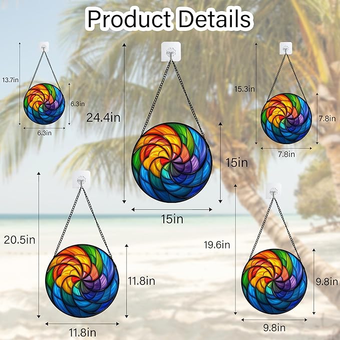 QZQCBLC Stained Glass Window Hanging Rainbow Colored Abstract Vortex Large 15" - Suncatcher Door Garden Sun Catcher Home Decor Birthday Christmas for Woman Nana Friend Men