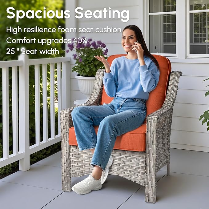 6 Pieces Patio Outdoor Furniture Set,All Weather Wicker Rattan Patio Seating Sofa and Chair Set w/Ottoman and Glowing Coffee Table,Outdoor Conversation Sets for Deck Yard Garden,Red