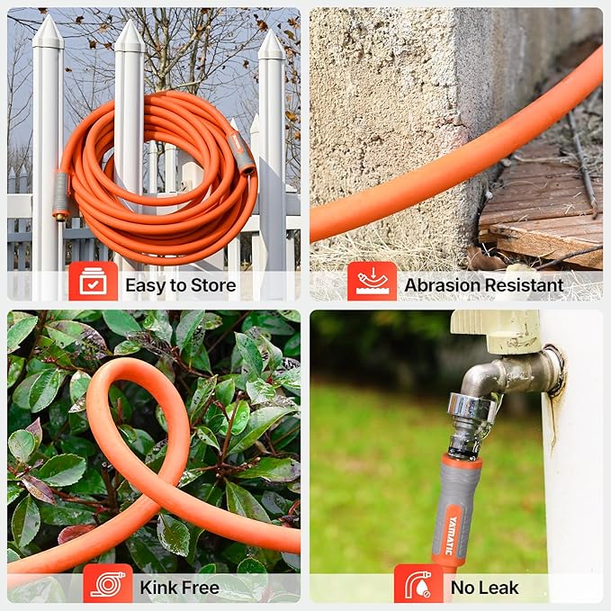 YAMATIC Garden Hose 5/8 in x 60 ft, Ergonomic Swivel Fittings, Burst 600 PSI, Heavy Duty, Flexible and Lightweight Water Hose with 2 Set Quick Connect