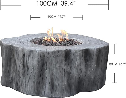 AMS Fireplace | Elementi | Round Natural Gas Fire Pit Table | Canvas Cover, Lava Rocks and Gas Key Valve Included | Fuel: Natural Gas, Manchester - Classic Grey