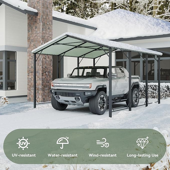 Aoxun 10x15 FT Metal Carport, Heavy Duty Carport Canopy with Reinforced Frame and Enhanced Base, Outdoor Car Canopy for Pickup Trucks, Cars, SUVs, Tractors and Boats