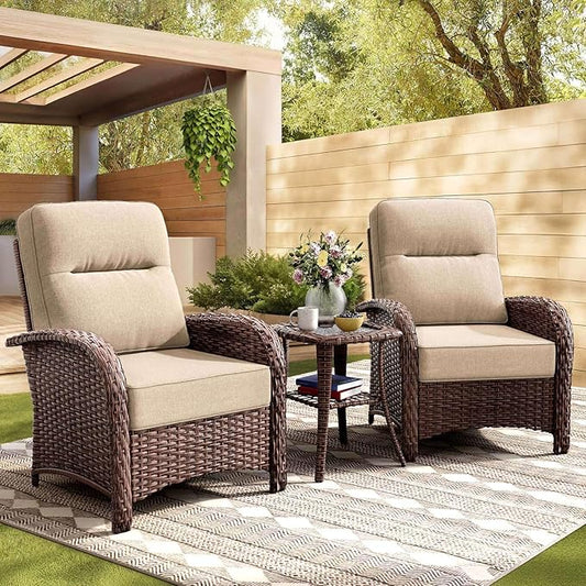 3-Piece Patio Furniture Set with 6-Inch Thick Cushions, High Back Outdoor Arm Chairs and Table, All-Weather Conversation Set for Porch, Deck, Balcony, Yard in Beige
