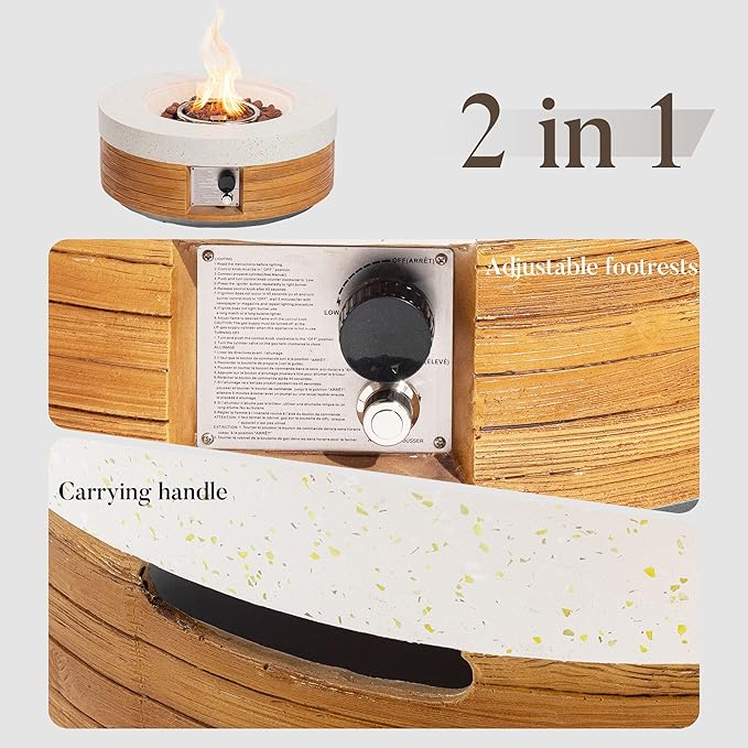 COSIEST 28" Outdoor Propane Fire Pit Table, Small Round Gas Fire Pit Table with Concrete & Log Wood Grain Design, 50000BTU Fire Tables for Patio, Backyard, Garden Heating