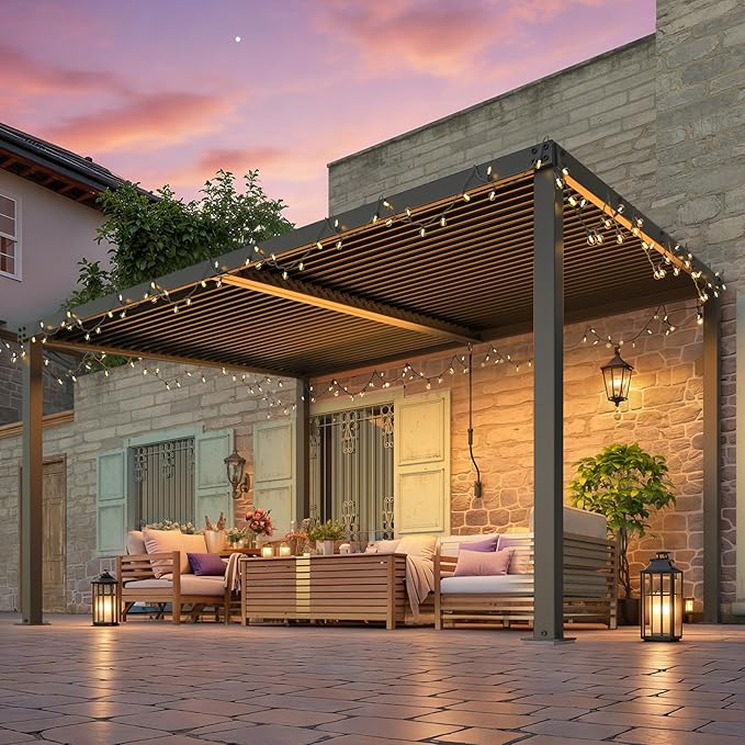 AECOJOY 13' x 10' Louvered Gazebo Pergola, 10x13 Outdoor Hardtop Wall-Mounted Lean to Gazebo with Adjustable Metal Rainproof Patio Roof, Pergolas and Gazebos Clearance, Heavy Duty Awnings for Patio
