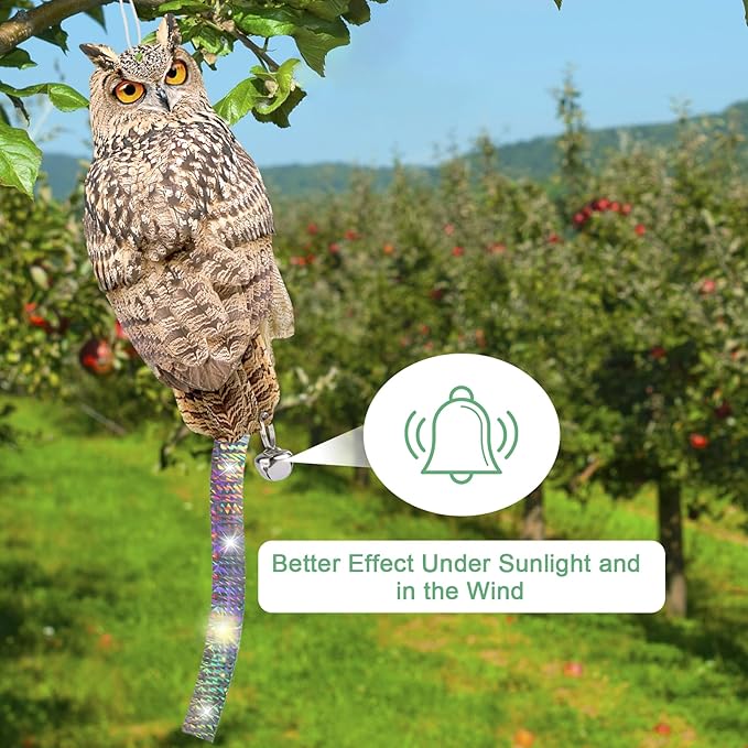 4PCS Reflective Hanging Ow Scarer Devices Owl Hanging Decoration Woodpecker Control Device with Reflective Tape for Garden Patio Windows Farm