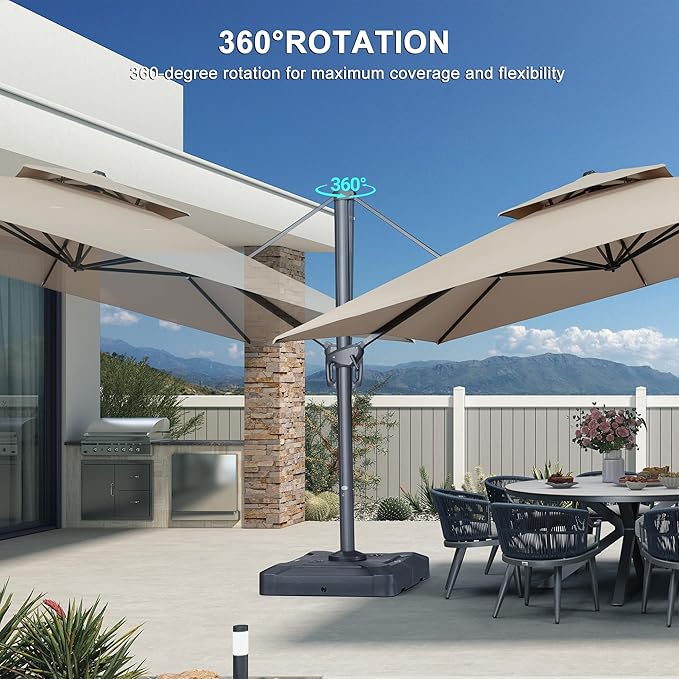 PURPLE LEAF 10' X 13' Double Top Cantilever Patio Umbrella Deluxe Large Outdoor Umbrella Rectangle Offset Umbrella with Fade Resistance for Garden Deck Pool Patio, Sand Dune