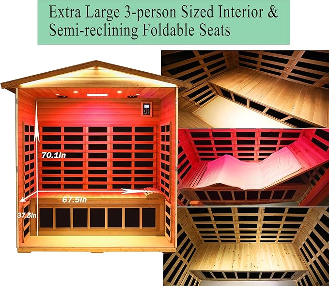LTCCDSS Full Spectrum Outdoor Red Cedar Sauna 3-Person, Low EMF Far Infrared Sauna Room for Home, Withstand Outdoor Temp -10℉-149℉| Chromotherapy-Bluetooth Speaker (81.1 * 45 * 83.5 inch)