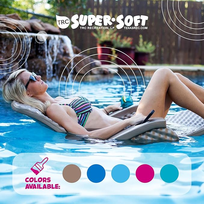 TRC Recreation Super Soft Portable Floating Swimming Pool Water Lounger Comfortable Adjustable Recliner Chair with 2 Armrest Cup Holders…