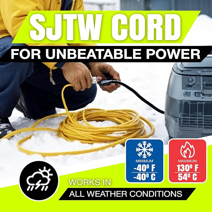 75ft Outdoor/Indoor Extension Cord 10/3 Gauge Ultra Heavy Duty 3 Prong SJTW, Waterproof, Flexible Cold-Resistant Long Power Cord,15A 125V 1875W, Yellow by LifeSupplyUSA