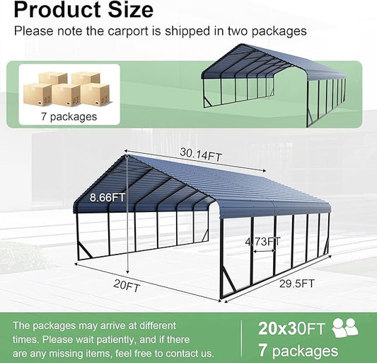 20x30 FT Carport Canopy Heavy Duty RV Metal Carports Kits for Garage,Aluminum Car Ports with Steel Shelter Frame Cover for 3 Car or Boats