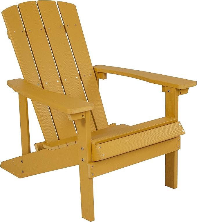 EMMA + OLIVER Campfire Set - Two Yellow Poly Resin Adirondack Chairs - 29" Star and Moon Fire Pit with Mesh Cover - Weather Resistant - Wood Burning Fire Pit