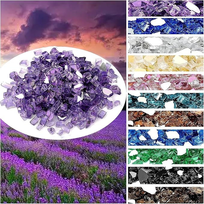 onlyfire 10 Pounds Fire Glass for Propane Fire Pit, 1/4 Inch Reflective Firepit Glass Rocks for Gas Fireplace and Fire Pit Table, Purple