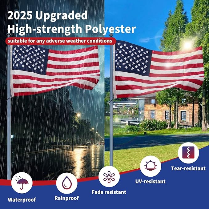 EMBROID American Flag 5x8,USA US Flag Heavy Duty Outdoor,Embroidered Stars,Tear Resistant,Sewn Stripes,Brass Grommets,Upgraded High-strength Polyester Fabric.