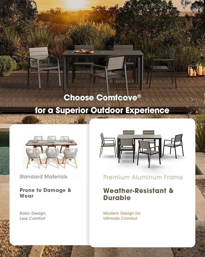 Outdoor Patio Dining Chairs Set of 2, Aluminum & HDPE All-Weather for Deck, Lawn, Backyard, Pool and Indoor Use (Classic Gray)