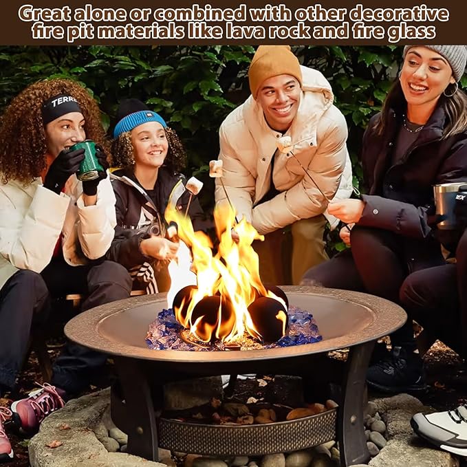 Ceramic Fire Balls, 5 Inch Set of 6 Fire Stones for Indoor & Outdoor Fire Pits or Gas Fireplaces, Reusable Decorative Landscaping and Fireplaces Accessories, Black