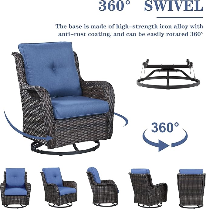 Belord Outdoor Patio Furniture Set - 7 Piece Brown Wicker Conversation Patio Furniture Set All Weather Swivel Chairs with Ottoman and Loveseat Glider Chair for Deck Balcony Backyard