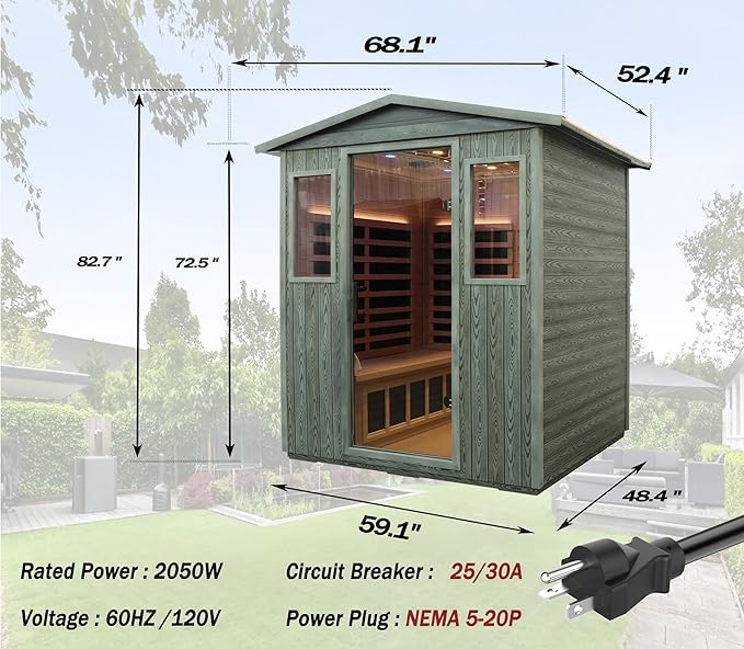 LTCCDSS Ultra-Low EMF Outdoor Sauna 3-Person, Full Spectrum Carbonized Black Walnut Far Infrared Sauna for Home, Near&Mid-IR Light, EMF 0.1-1mG, 81.1 * 45 * 83.5 Inch (81.1 * 45 * 83.5 inch)