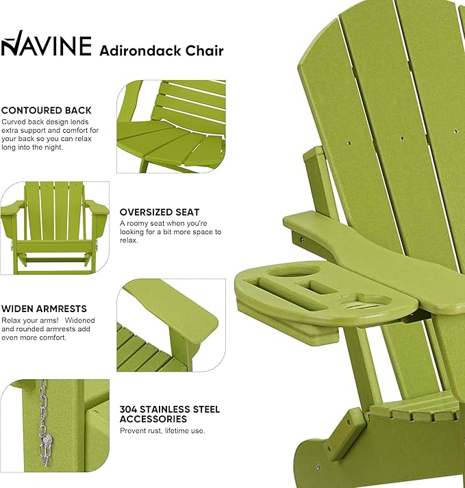Adirondack Chair Set of 8, HDPE Folding Adirondack Chair with Multifunctional Cup Holder, Weather Resistant Fire Pit Chair for porches, patios, poolsides, Decks.