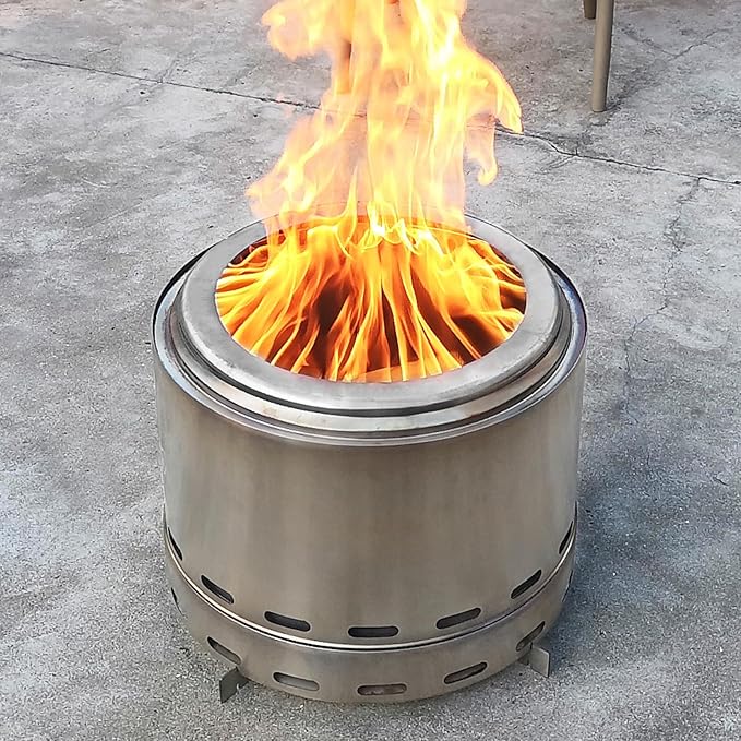 ROOMTEC 15" Smokeless Fire Pit, Portable Wood Burning Firepit with Stand and Bag, Easy Clean Bonfire with Removable Ash Pan, Low Smoke Fireplaces for Camping, Patio and Outside