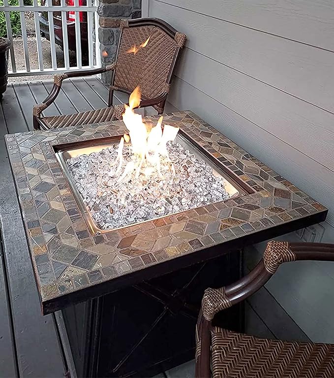 GRISUN Ultra White Fire Glass for Fire Pit, 10 Pounds 1/2 Inch High Luster Reflective Tempered Glass Rocks for Natural or Propane Fireplace, Safe for Outdoors and Indoors Firepit Glass