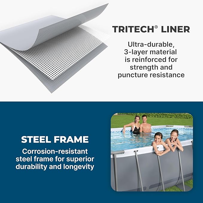 Bestway 56631E-BW Power Steel Oval Frame Above Ground Backyard Summer Swimming Pool Set with Filter Pump and Safety Ladder, 14' x 8' x 39" (Gray)