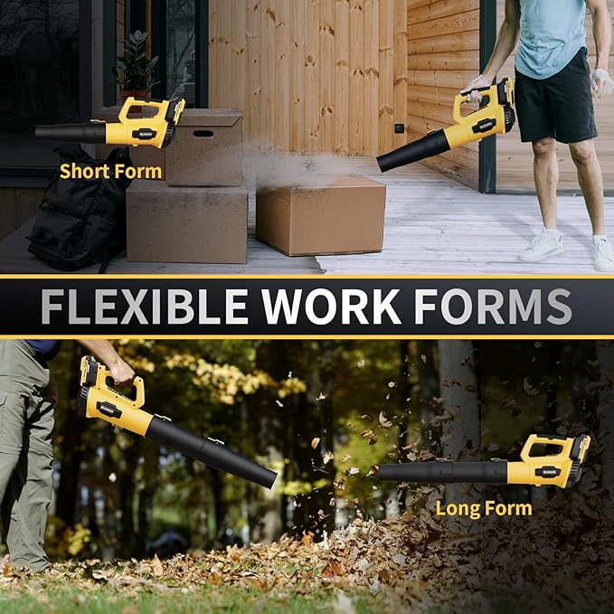 LEAPUL Leaf Blower, 21V Electric Cordless Leaf Blower, 2 X 2.0Ah Batteries and Charger Included, Lightweight Leaf Blower for Patio Cleaning, Lawn Care, Blowing Leaves and Dust, etc. LP69, Yellow