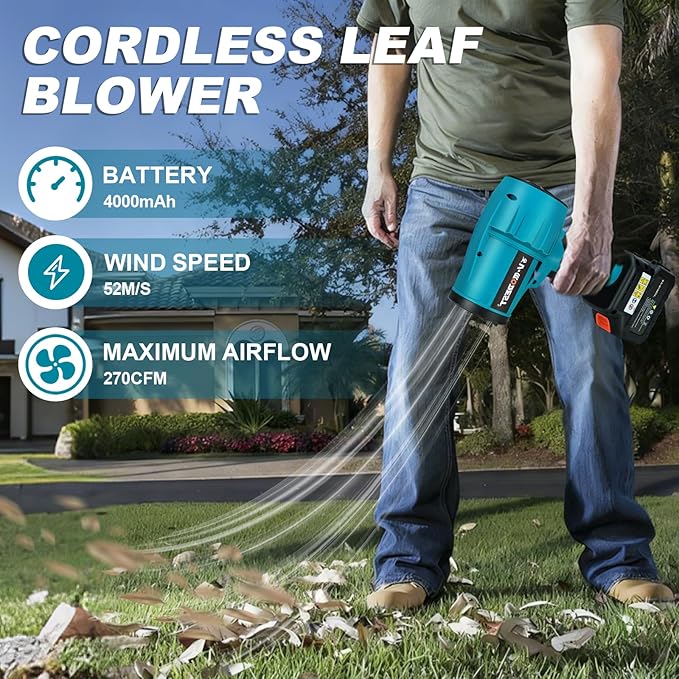 V-MODEST Electric Leaf Blower, Handheld Leaf Blower 500,000RPM Brushless with 4.0Ah Battery, Lightweight Cordless Leaf blowers for Garage Yard Car Deck Cleaning Blowing Leaves Dust Debris