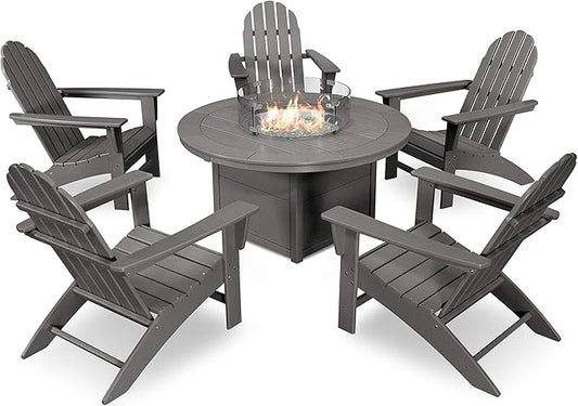 POLYWOOD Vineyard 6-Piece Adirondack Chair Conversation Set with Fire Pit Table