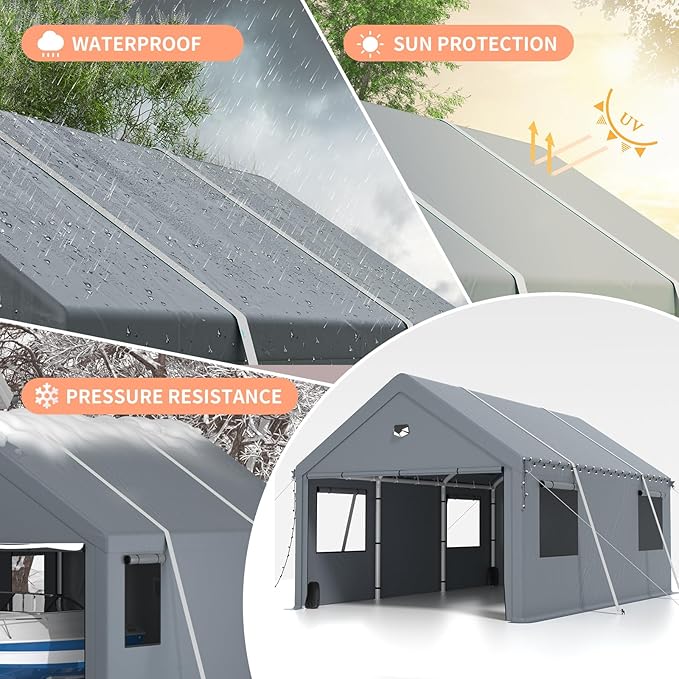 Car Ports 12x20 Heavy Duty,Carports with Sidewalls,Carport Canopy All Weather,Grey
