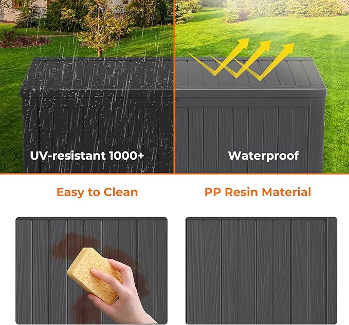 181 Gallon Deck Box Large Outdoor Storage for Patio Furniture,Outdoor Cushions,Garden Tools and Pool Supplies,Waterproof,Resin,Lockable(Black)