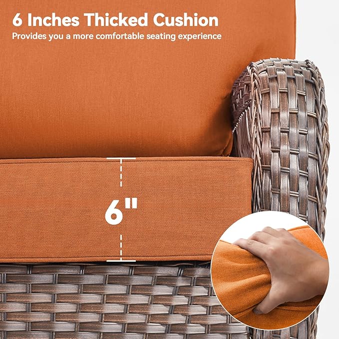 6" Thick Outdoor Cushions 24x24x6, 9-Set Deep Seat Patio Cushions with Removable Cover, Waterproof & Fade Resistant Replacement for Wicker Chair, Loveseat, Sofa - Orange