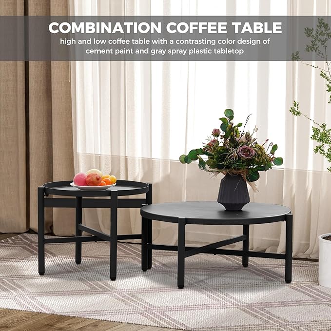 Grand patio 5-Piece Outdoor Furniture Set, Outdoor Sofa Set with 2 Round Side Tables, Modern Metal Patio Couch with Thick Waterproof Cushions for Porch Deck Backyard, Dark Grey