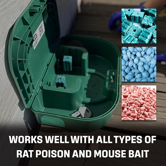Exterminators Choice Rat Bait Stations - 2-Pack Large Green Bait Boxes - Heavy-Duty with Secure Lock & Key - Outdoor Use for Rats & Mice