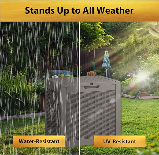 NUNU LAB 31 Gallon Outdoor Storage Box Waterproof, Outside Package Delivery Deck Boxes with Lockable Lid, Backyard Storage Bin For Garden Tools, Patio Cushions, Gray