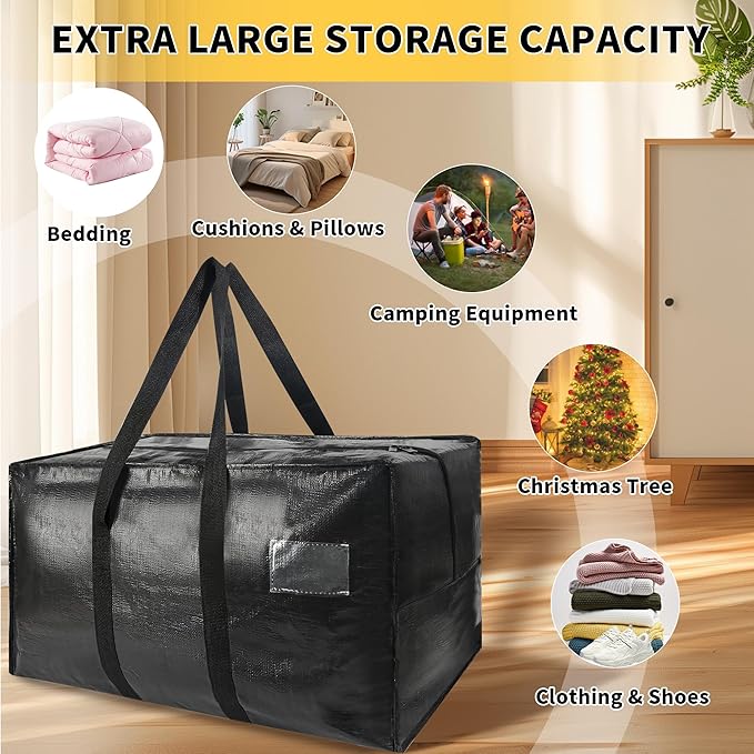Heavy Duty Extra Large Moving Bags,58 Gallon Jumbo Packing Bags,Huge Moving Storage Bags with Strong Zippers & Carrying Handles,Reusable Big Moving Storage Bags for College Dorm Travel 1Pack