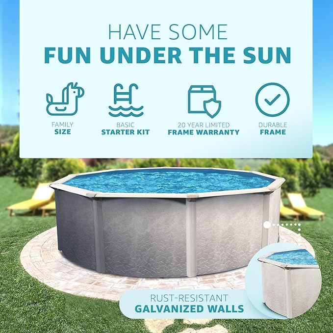 Aquarian Above Ground Swimming Pool, Phoenix Steel-Frame, 24', Cognac - Large Heavy-Duty Outdoor Family Pool for Backyard, Patio, and Yard