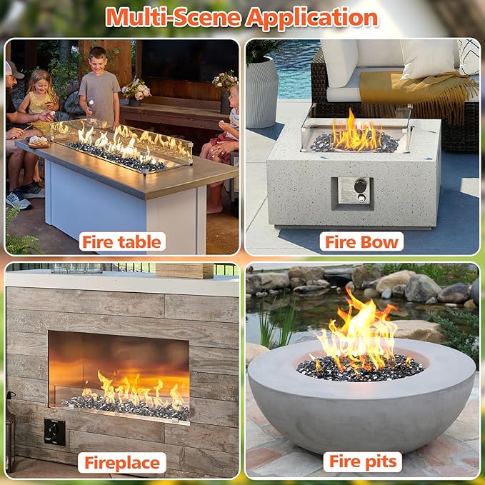 Mesida 1/4 Inch Black Reflective Fire Glass for Propane Fire Pit – 10 lb Tempered Fireplace Glass Rocks for Fire Pit Table, Gas Fireplaces, Fire Bowls & Outdoor Landscape Decor