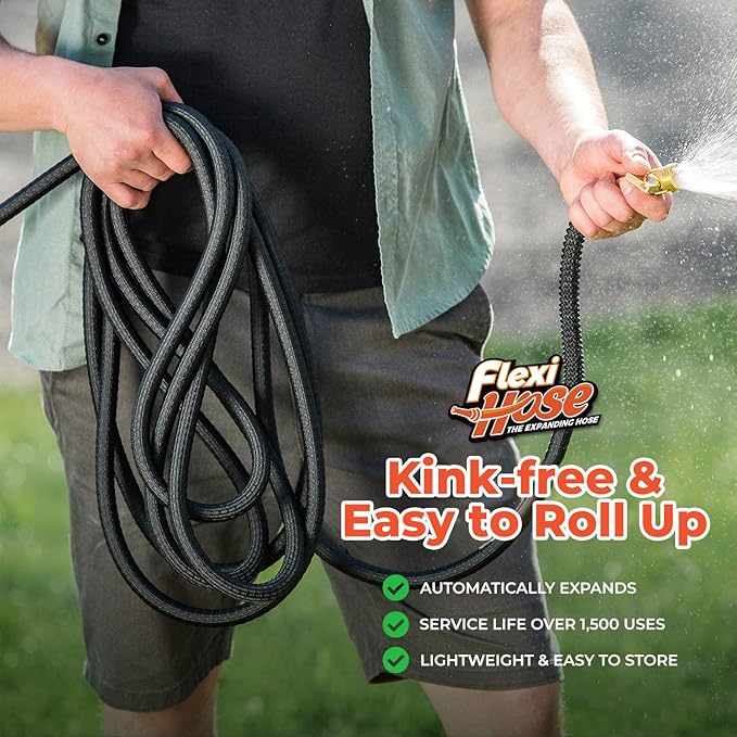 Flexi Hose Lightweight Expandable Garden Hose, 100FT -Retractable Garden Hose, Water Hose - No-Kink Flexibility, 3/4 Inch Solid Brass Fittings and Double Latex Core