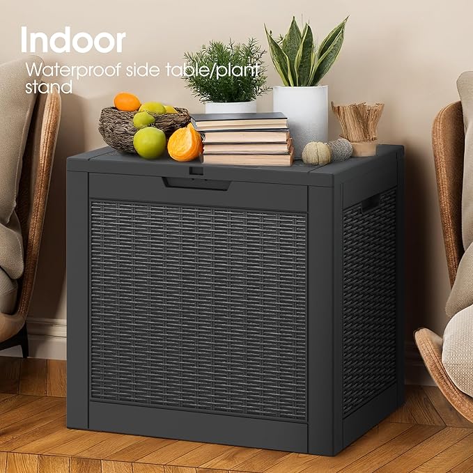 NUNU LAB 31 Gallon Outdoor Storage Box Waterproof, Outside Package Delivery Deck Boxes with Lockable Lid, Backyard Storage Bin For Garden Tools, Patio Cushions, Black