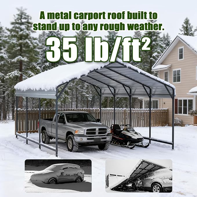 20x20 FT Metal Carport Heavy Duty Steel Roof with Reinforced Frame All-Weather Multi-Use Outdoor Car Shelter Canopy for Fulll-Sized Pickup Trucks, Boat and Tractors