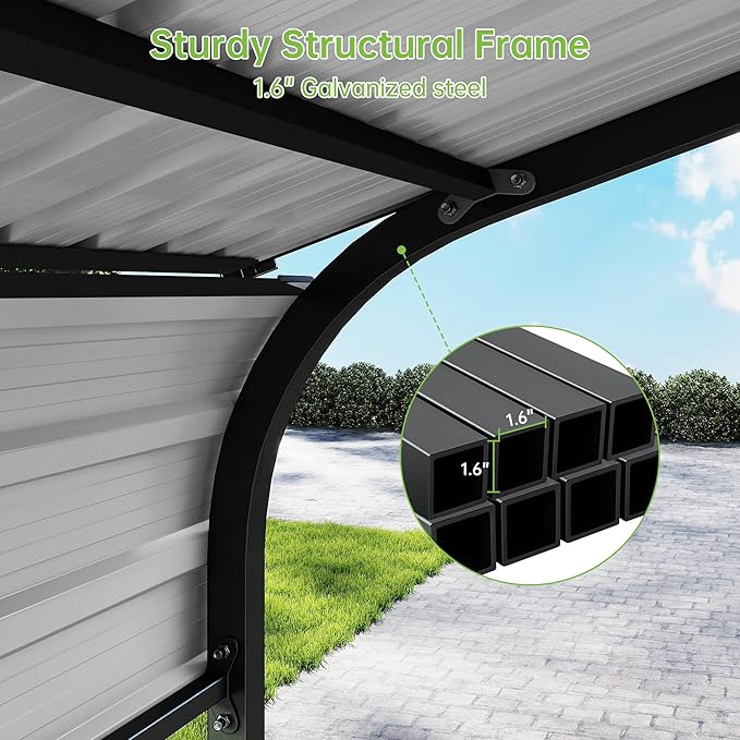12x20FT Metal Carport, Heavy Duty Frame with Updated Galvanized Steel Roof, Enhanced Base, Outdoor Garage Car Storage Shelter for Cars, Boats, Tools, Party
