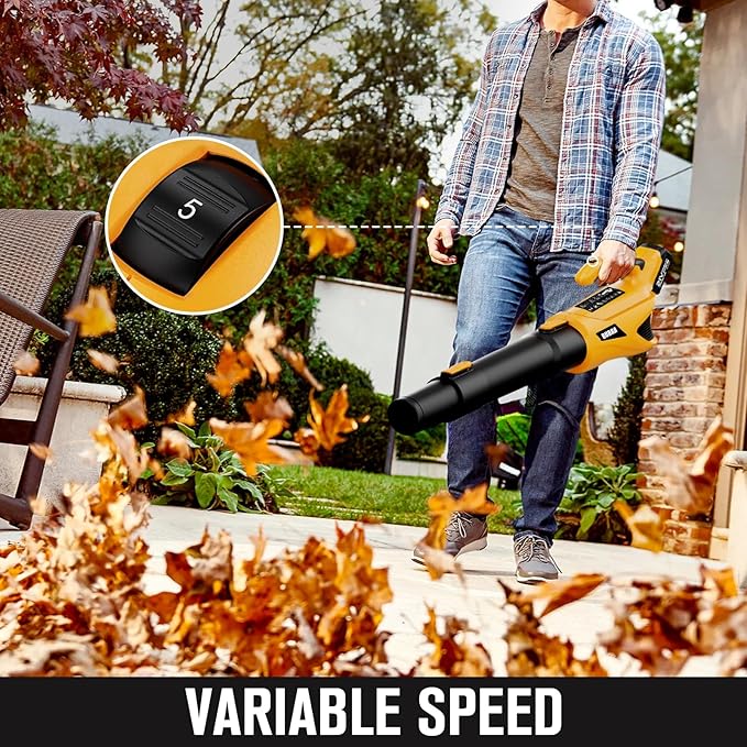 Leaf Blower Cordless 21V 500CFM Powerful Electric Leaf Blower with (2) 4.0Ah Batteries and Charger, Variable-Speed, Handheld Rechargeable Battery Powered Blowers for Lawn Care, Yard Clearance, Leaves