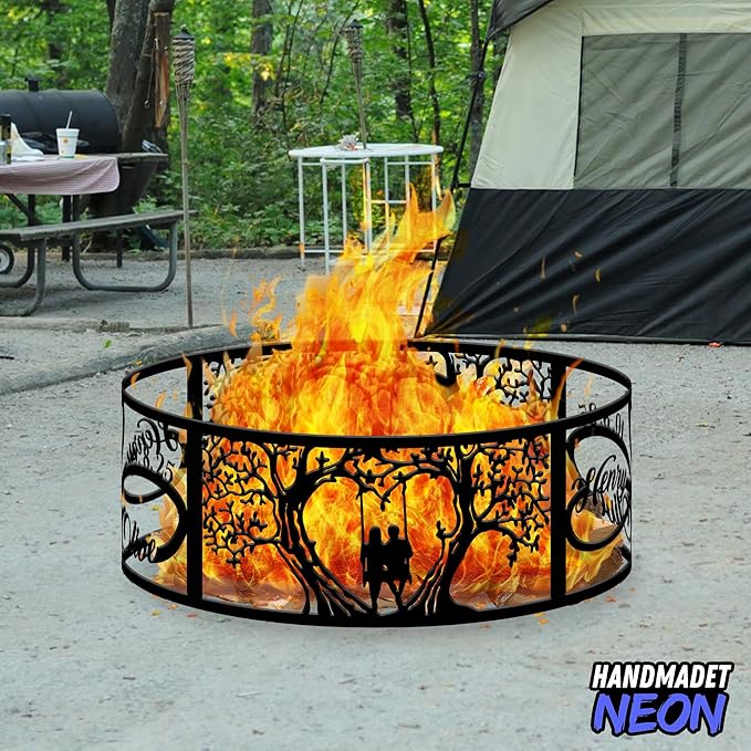 Personalized Heart Infinity Fire Pit Ring 360 Degree, Custom Name Metal Outdoor Campfire Pits, Fireplace, Bonfire, BBQ Garden Decor, Romantic Wedding Gifts for Couples, Soulmate