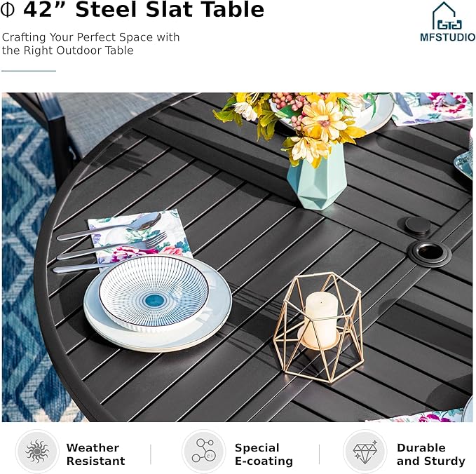 MFSTUDIO Outdoor Dining Set for 4，Round Patio Table and Chairs for Deck Backyard & Garden, 5 Piece Patio Dining Set with Swivel Chairs