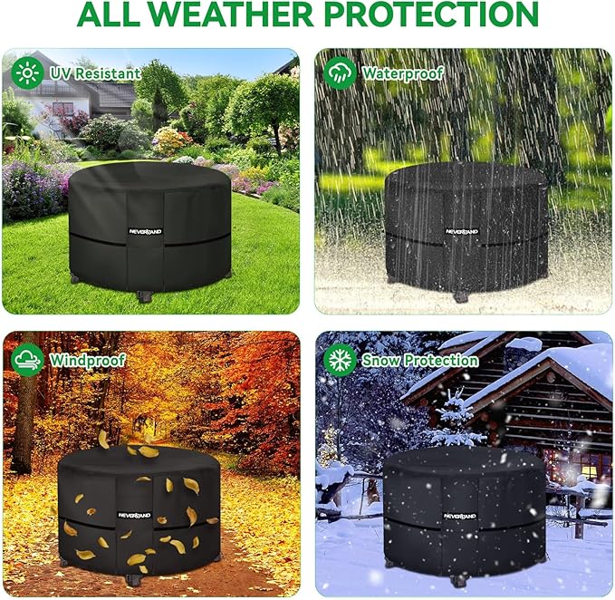 NEVERLAND Fire Pit Cover Round, Waterproof Outdoor Firepit Covers Round for 32-36 Inches 600D Oxford Heavy Duty Patio Gas Fire Pit Covers with 4 Buckle Straps and Air Vents, 36 x 24 Inch Black